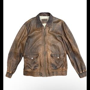 Murano Men's Distressed Brown Leather Jacket W/Cotton Horse Print Lining Sz XL